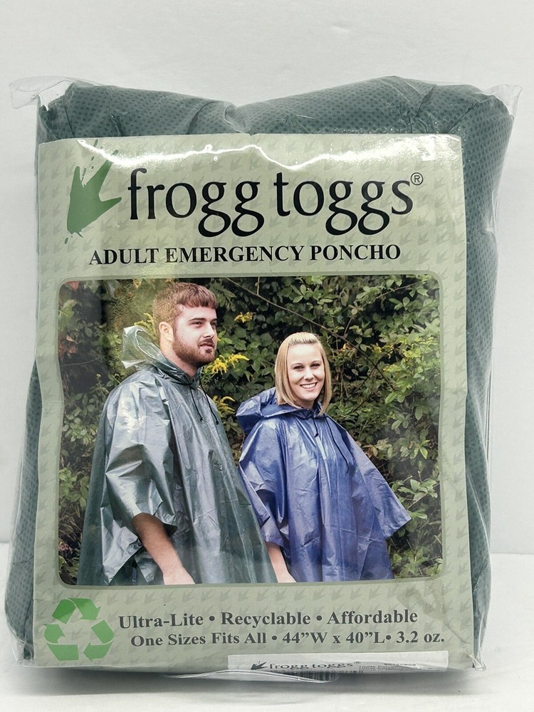 Frogg Toggs Green Adult Emergency Poncho Ultra LiteOne Size Fits All 44″W x 40″L