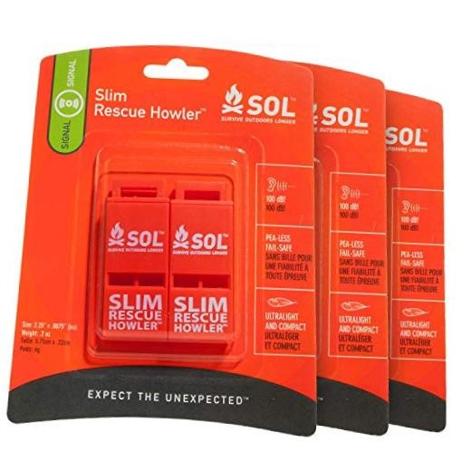 S.O.L. Slim Rescue Howler Whistle, 2ct (Pack of 3)