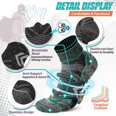 ANTSANG 6 Pairs Merino Wool Quarter Ankle Hiking Running Medium, Black Series