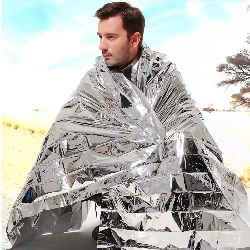 4-Pack Waterproof Foil Thermal Emergency Blankets for Camping and Survival