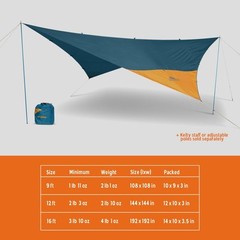 Kelty Noah’s Tarp Sun Shelter and Multi-Use Awning Rainfly, 12 feet, Blue