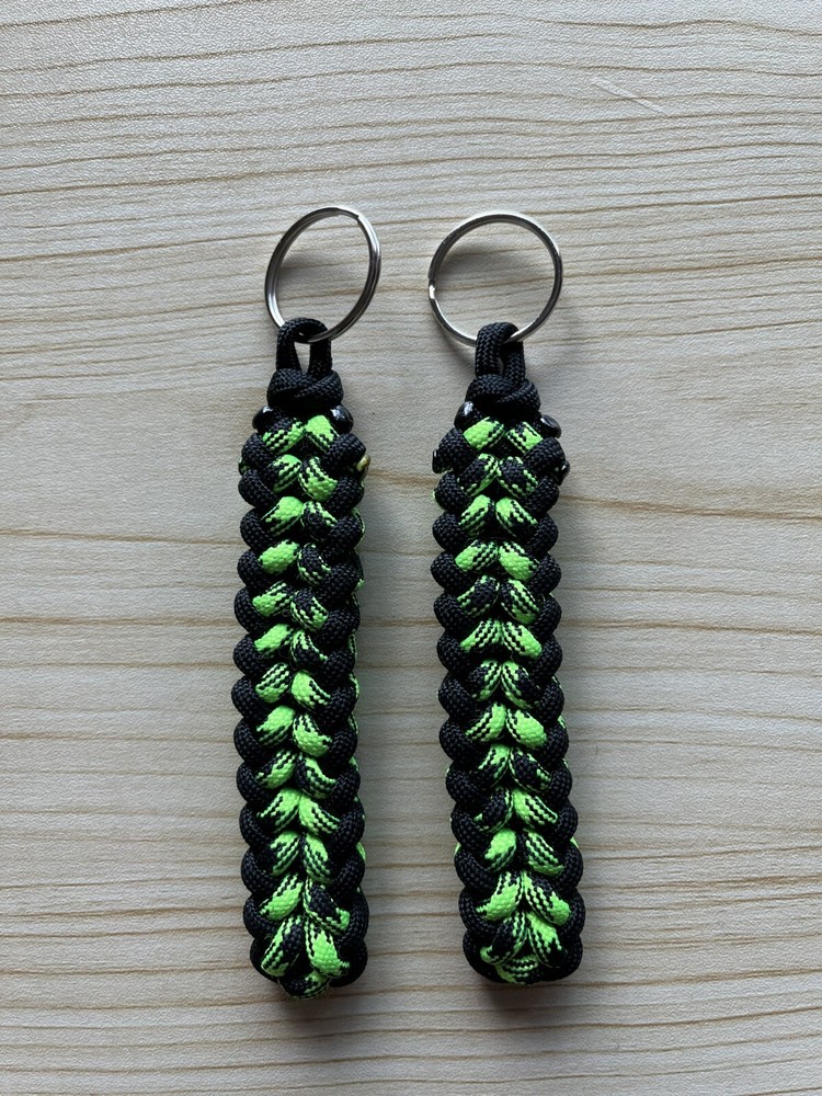 Green & Black Paracord Keychain with Keyring- Set of 2