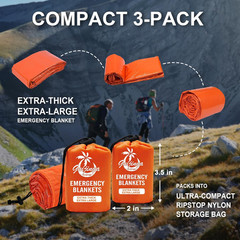 3-Pack Emergency Blanket, Extra-Thick Extra-Large Survival Blanket, Thermal R…