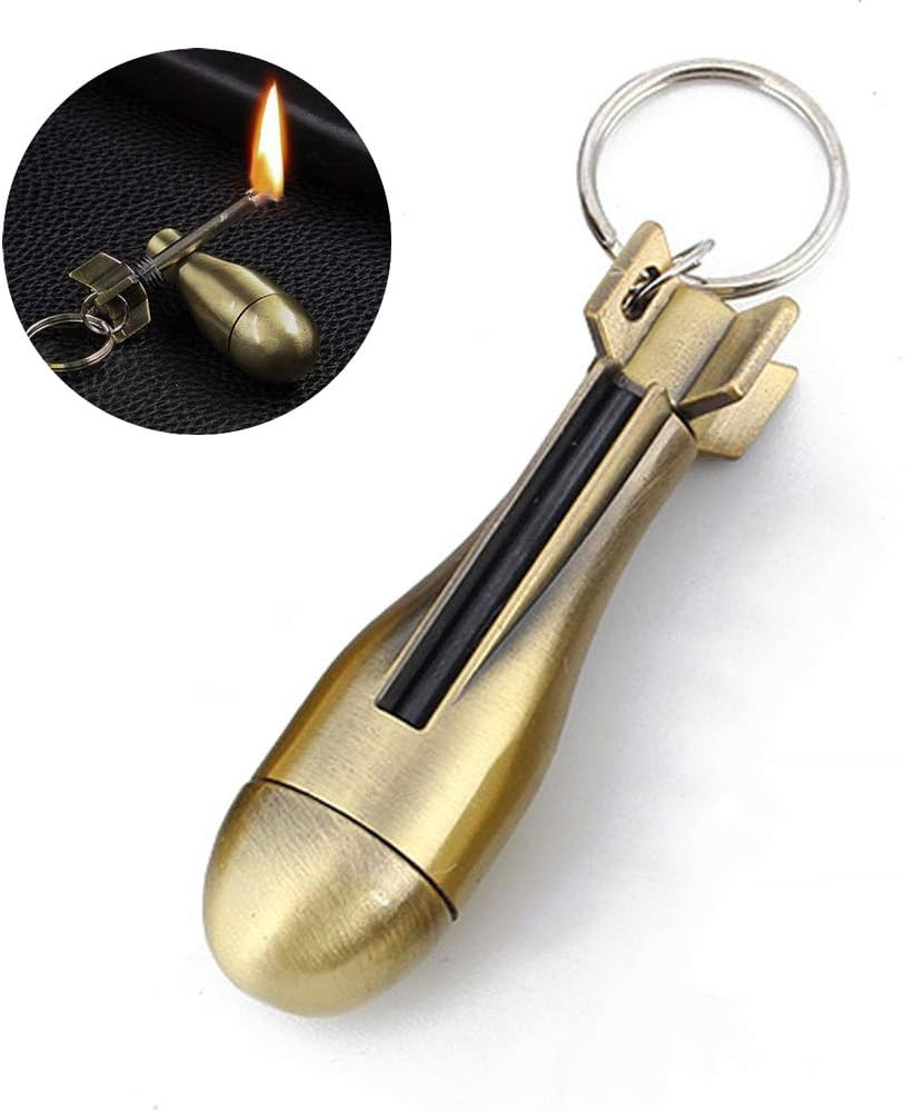 Keychain Matchstick Fire Starter, Permanent Match Flint Metal Keychain Lighter,