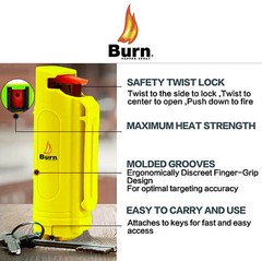 BURN Pepper Spray Keychain Self Defense Security Case Molded 1/2oz Yellow 2 PACK