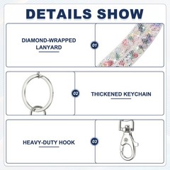 2Pack 15.7″ Rhinestone Lanyard for Keys, White Color