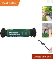 50 ft Black Nylon Paracord – Type III 550 lbs Strength for Camping & Emergencies