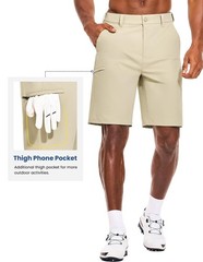 PULI Golf Shorts Men 10 Inch Inseam Hiking Business Dress 36, Sand Khaki