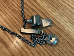 Vintage Sportcraft Metal Whistle Chromed Brass and Fire Department Button Japan