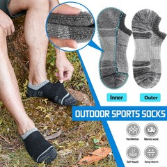 Merino Wool Hiking No Show Running Socks Thick Warm Low Medium, Grey Mixed