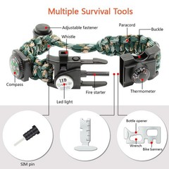 20 in 1 Survival Paracord Bracelet Adjustable Gear Kit with SOS LED Light, Fi…