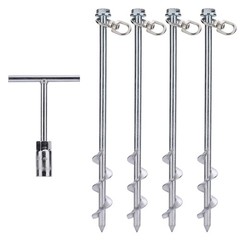 MightyPhine Steel Screw Ground Anchors – Set of 4, 12 Inch, Silver, Metal