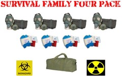 Family Survival 4 Pack – Serbian Gas Masks -Hi-Risk Disease Kits & Carry Bag NEW