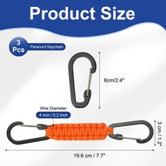Paracord Keychain Aluminum Paracord Lanyard Key Chain – (3 Pack, Orange)