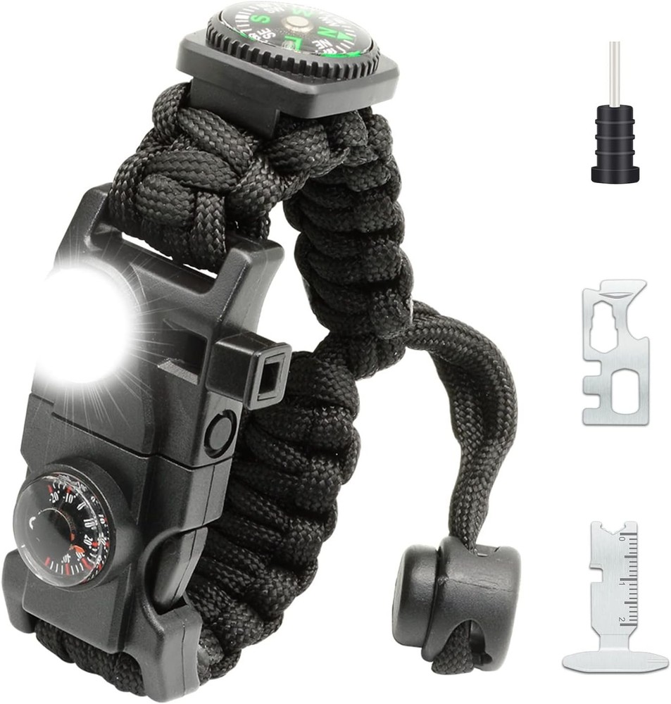 20 in 1 Survival Paracord Bracelet Adjustable Gear Kit with SOS LED Light, Fire