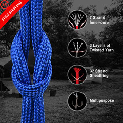 WEREWOLVES Paracord Rope, 7 Strand Type III Parachute 200 ft, Sapphire Blue