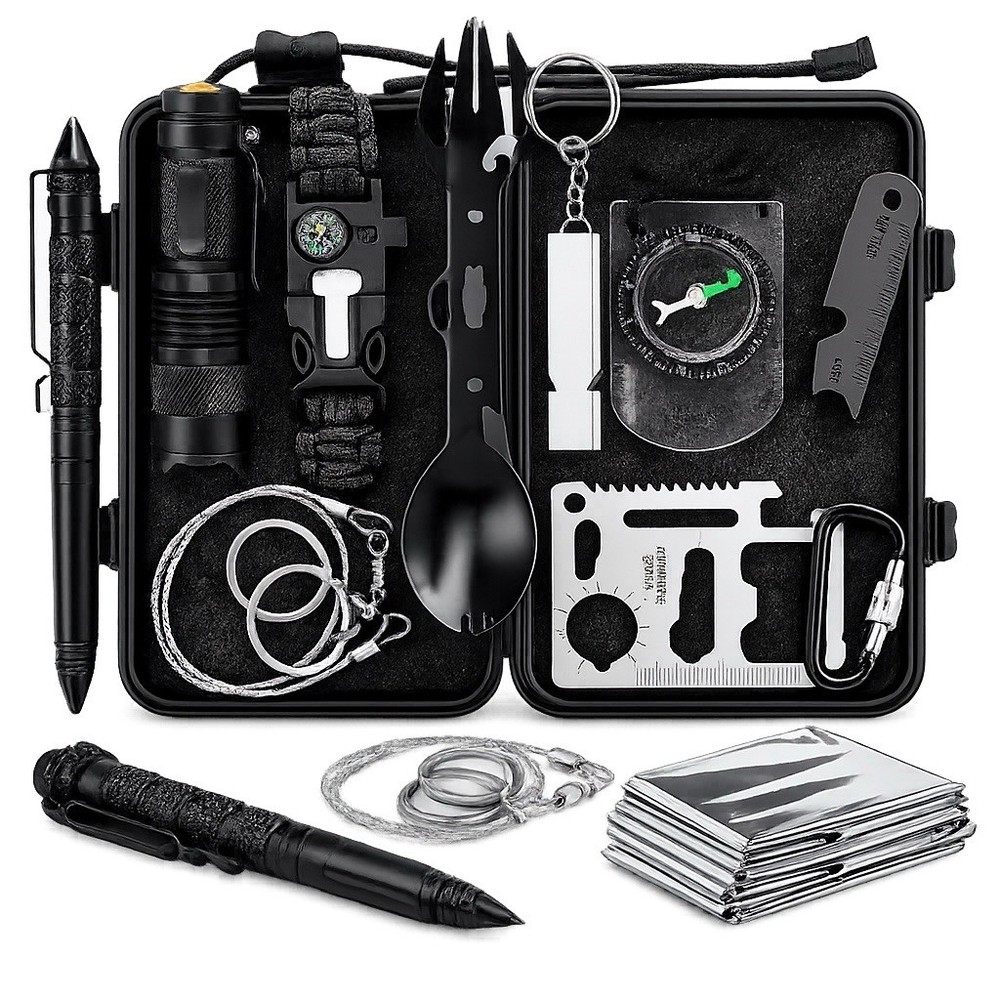 Survival Kit 14-in-1 Emergency Gear Set Tactical Pen Flashlight Compass Outdoor