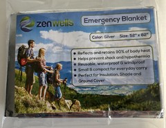 Emergency Blanket Zen wells 52 X 82 Reflects And Retains 90% Of Body Heat