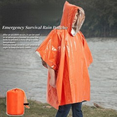 Orange Emergency Rain Poncho Lightweight Waterproof Reflective Camping Hiking