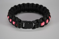 550 Paracord Survival Bracelet Cobra Thin Line Cancer Awareness Black/Pink