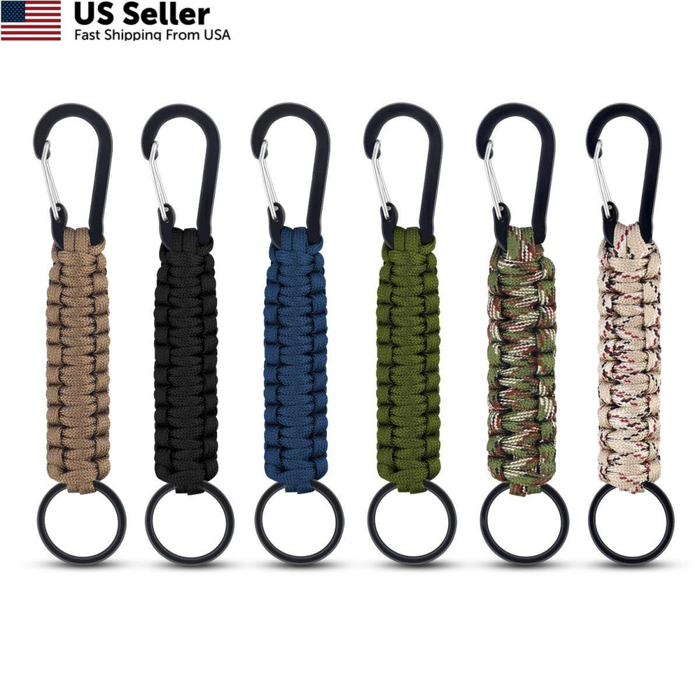 6 Pack Paracord Keychain Carabiner Clip Braided Lanyard Key Chain Ring Men Women