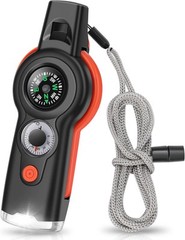 7-in-1 Emergency Survival Function Whistle, Outdoor Handheld, Black+Orange
