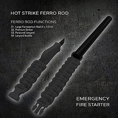 Large Ferro Rod Fire Starter Kit 5 x 1/2 in, Flint Steel Striker & Lanyard