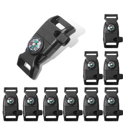 10pcs Pack Black 5/8″ Compass Flint Scraper Fire Starter Whistle Buckle Plast…