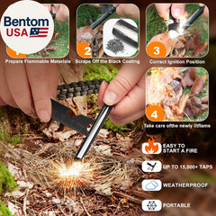 Survival Fire Starter, 4 Inch Ferro Rod, Flint Fire Starters for Hiking and Camp