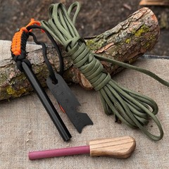 Bushcraft Survival Kit with Ferro Rod Sharpener Paracord Camping Gear Sharky