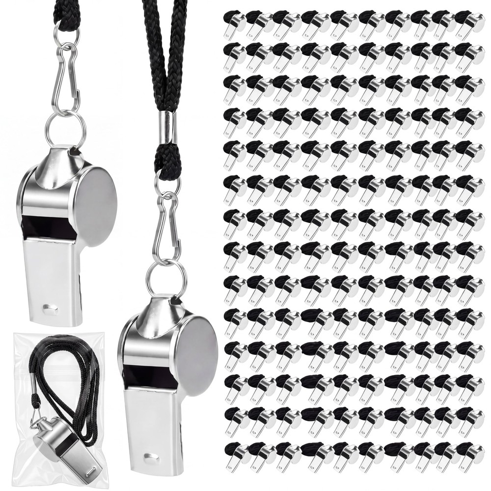 150 Pcs Stainless Steel Referee Whistles Bulk with Lanyard & Clip, Individual…