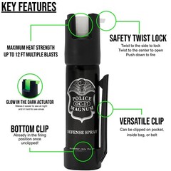 2 Police Magnum glow in dark pepper spray .75oz GID bottom clip self defense