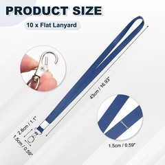 10Pcs 16.9″ Polyester Flat Lanyard with Lobster Clasp for Keys, Deep Blue