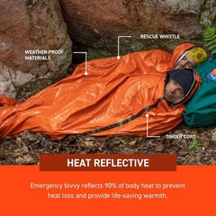 SOL Emergency Bivvy XL w/Rescue Whistle Reflects up to 90% Body Heat Waterproof