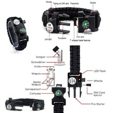 21 in 1 Survival Bracelet, Paracord Outdoor Sport Wristband Kit 2 Black