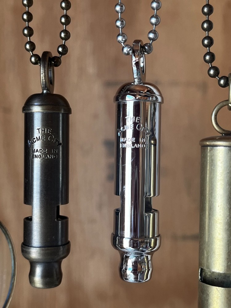 Acme Whistle Necklaces Made in England Choose silver or dark brass