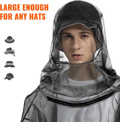 2 Pcs Mosquito Net Jacket with Hood & Gloves Breathable Mesh