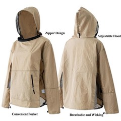 Fabric & Mesh Mosquito Jacket with Adjustable Hood & Storage Pocket, Lightwei…