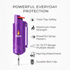 Burn Pepper Spray Keychain 0.5oz Police Grade Self Defense Security Purple