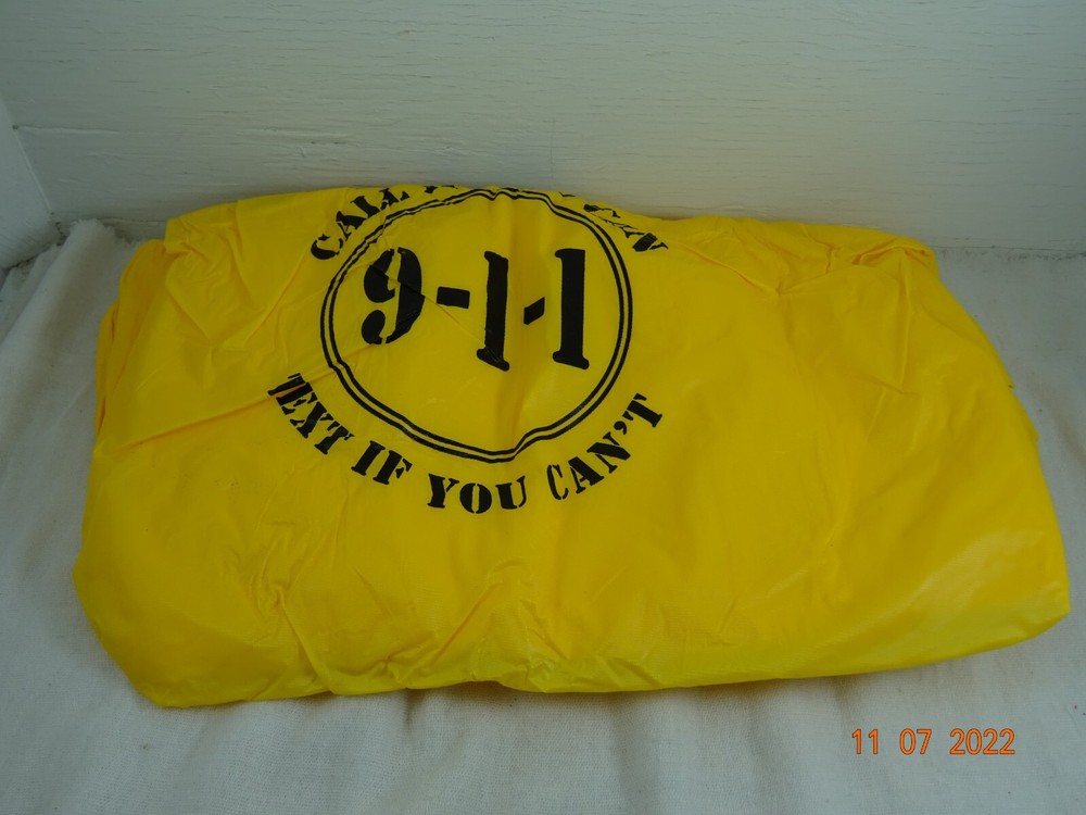 911 Call if you Can Emergency Rain Poncho Hooded in carry pouch Yellow OSFM Adlt