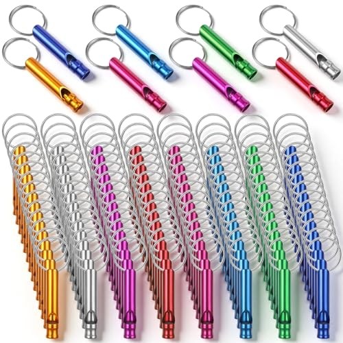 120 Pcs Emergency Whistle with Keychain, Multicolor Aluminum Survival Whistle