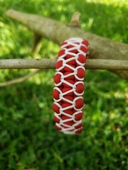 Red And White Stitched paracord Bracelet. Other colors available