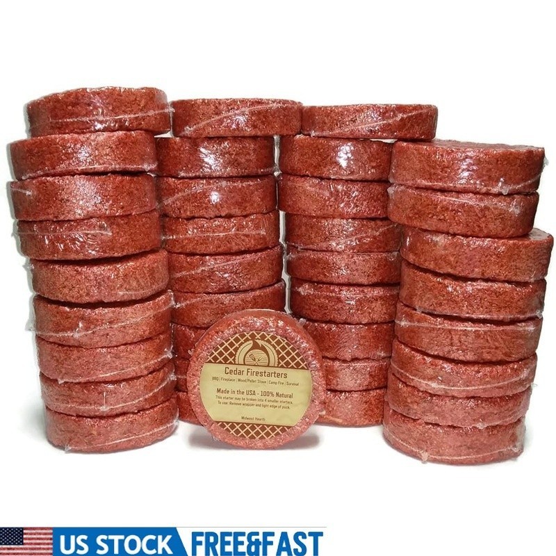 Natural Wood Fire Starters Cedar Wax Disk Easy Light Non Toxic Quick Burn New