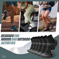 ANTSANG 6 Pairs Merino Wool Quarter Ankle Hiking Running Medium, Black Series