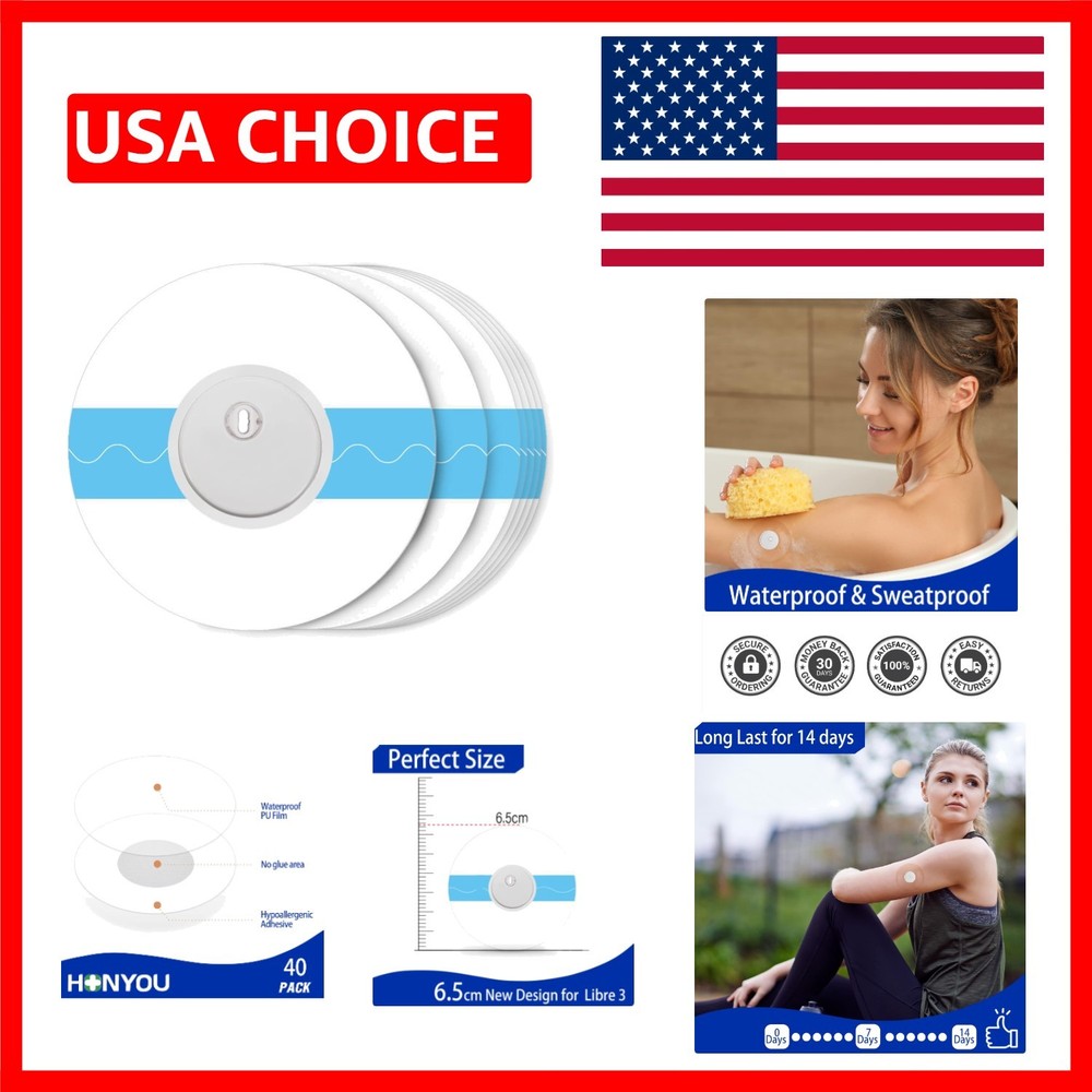 Clear Round Adhesive Patches for Libre 3 – 40 Pack, 15-Day Waterproof Protection