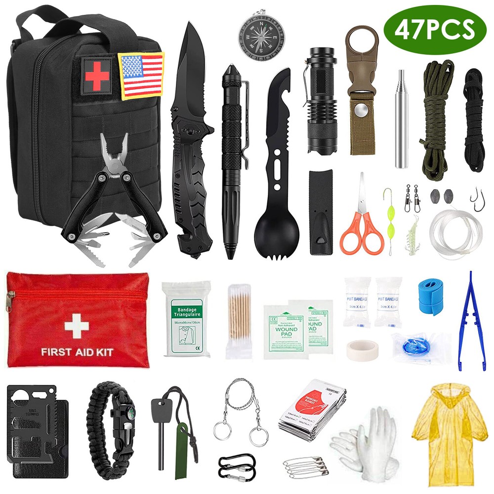 47 in 1 Outdoor Emergency Survival Kit Camping Tactical Tool EDC Gear +Carry Bag