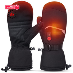 SAVIOR HEAT Heated Ski Gloves, Mittens for Men Women,7.4V Large, black