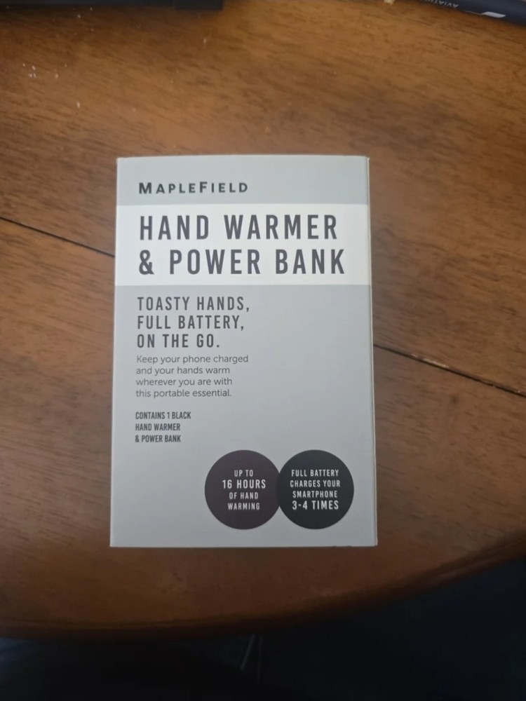 Maplefield HeatBank Electric Hand Warmer Power Bank, Black/White, 16hr