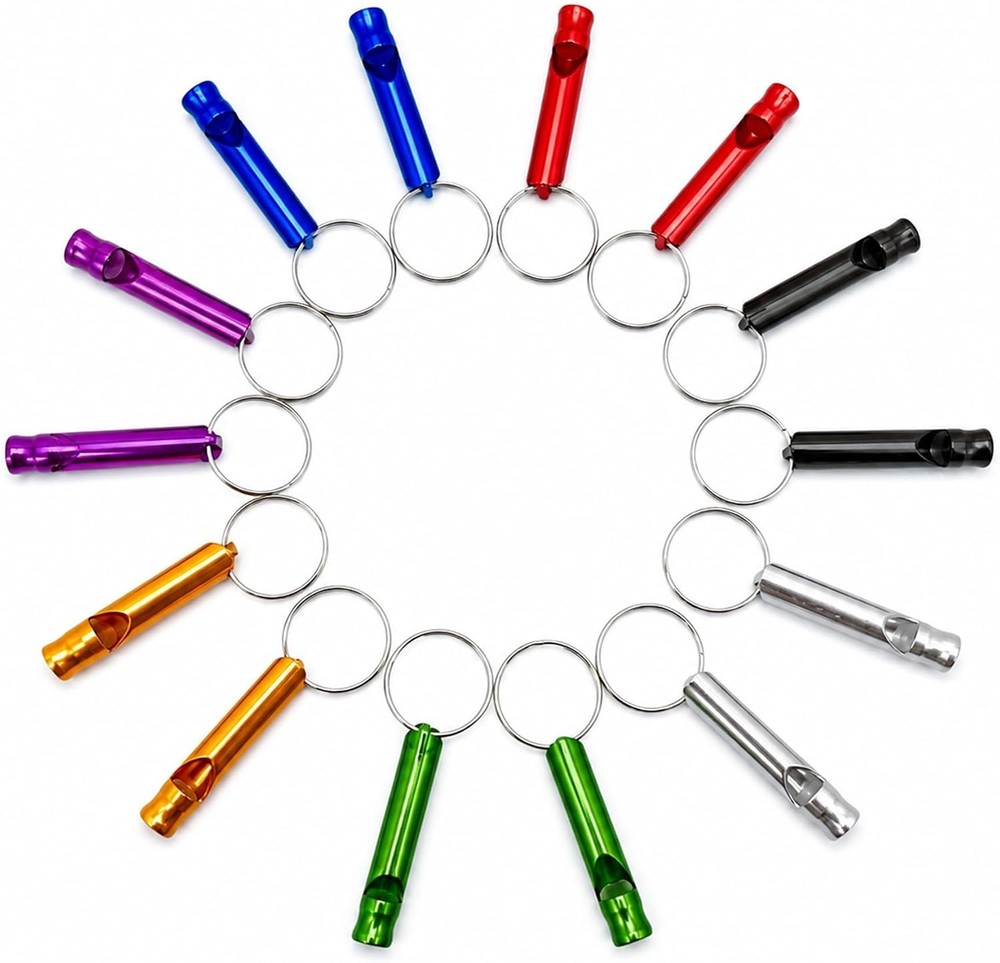14 Small Aluminum Whistles with Keychains – Safety/Survival/Training/Emergency