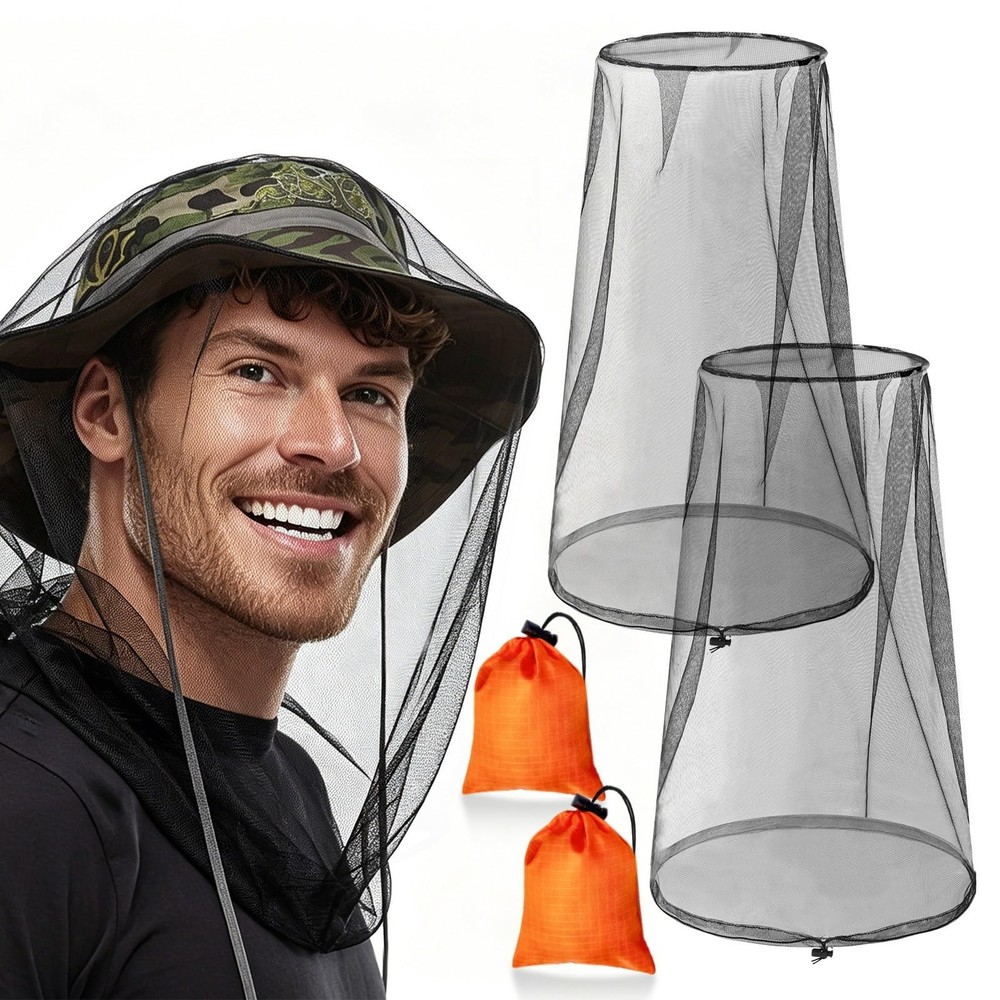 GuoluvSoo 2 Pack Mosquito Head Nets with Drawstring – Ultra Large & Extra Lon…